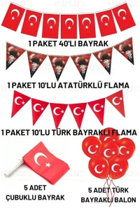 Milli Bayram Süsleme Paketi Atatürk Flama Türk Bayraklı Balon Çubuklu Bayrak 23 Nisan 29 Ekim Süsü